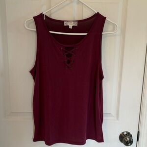 Pink Republic Maroon Lace-Up Tank Top